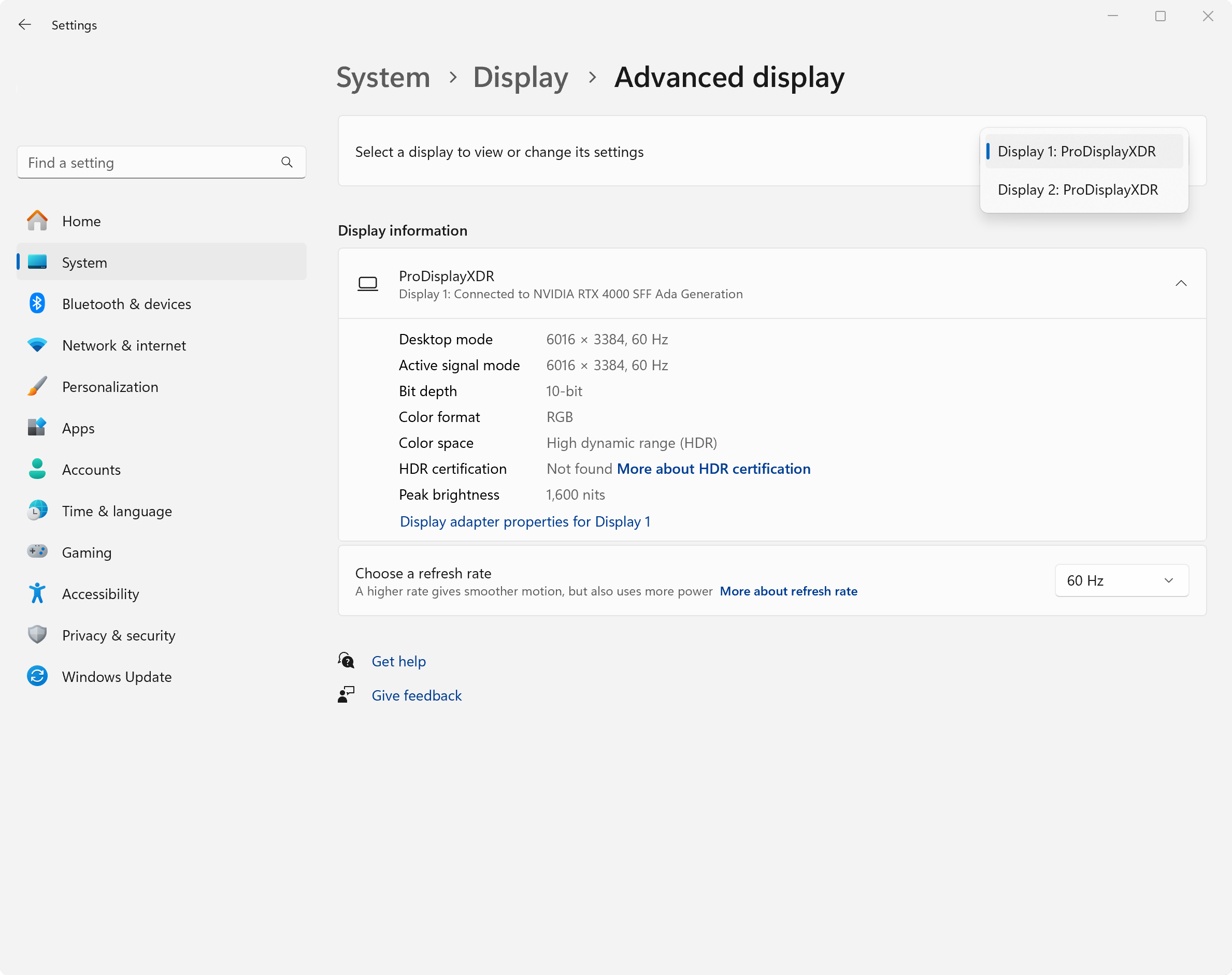 Settings > Display > Advanced display